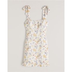 NEW Faux Silk Tie-Strap Mini Dress in Off-White Floral